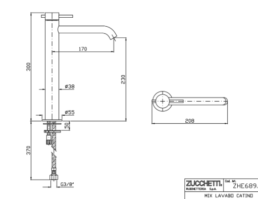 HELM BASIN MIXER EXTENDED HEIGHT
