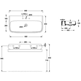 NUR WALL BASIN 900X450X140MM 1TH NOF
