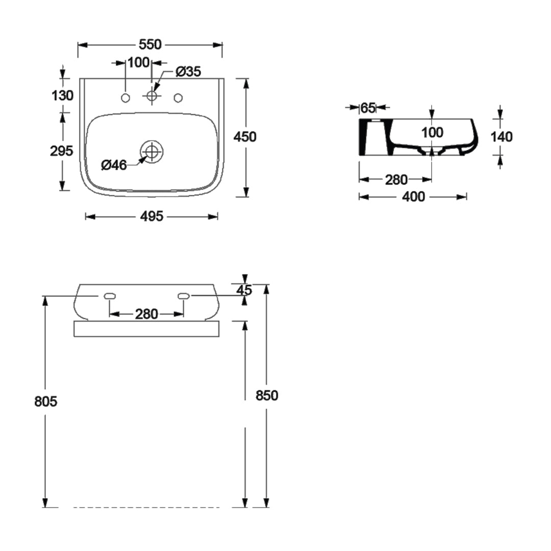 NUR WALL BASIN 550X450X140MM 1TH NOF