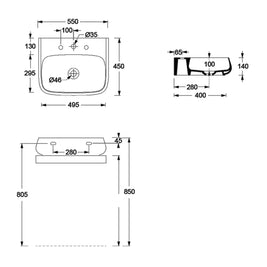 NUR WALL BASIN 550X450X140MM 1TH NOF