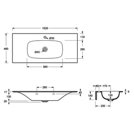 NUR WALL BASIN 1020X460X167MM 1TH NOF