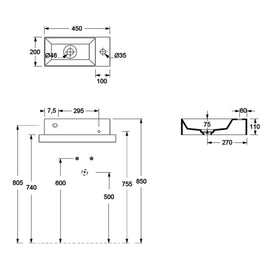 SPY WALL BASIN 450X200X110MM 1TH NOF