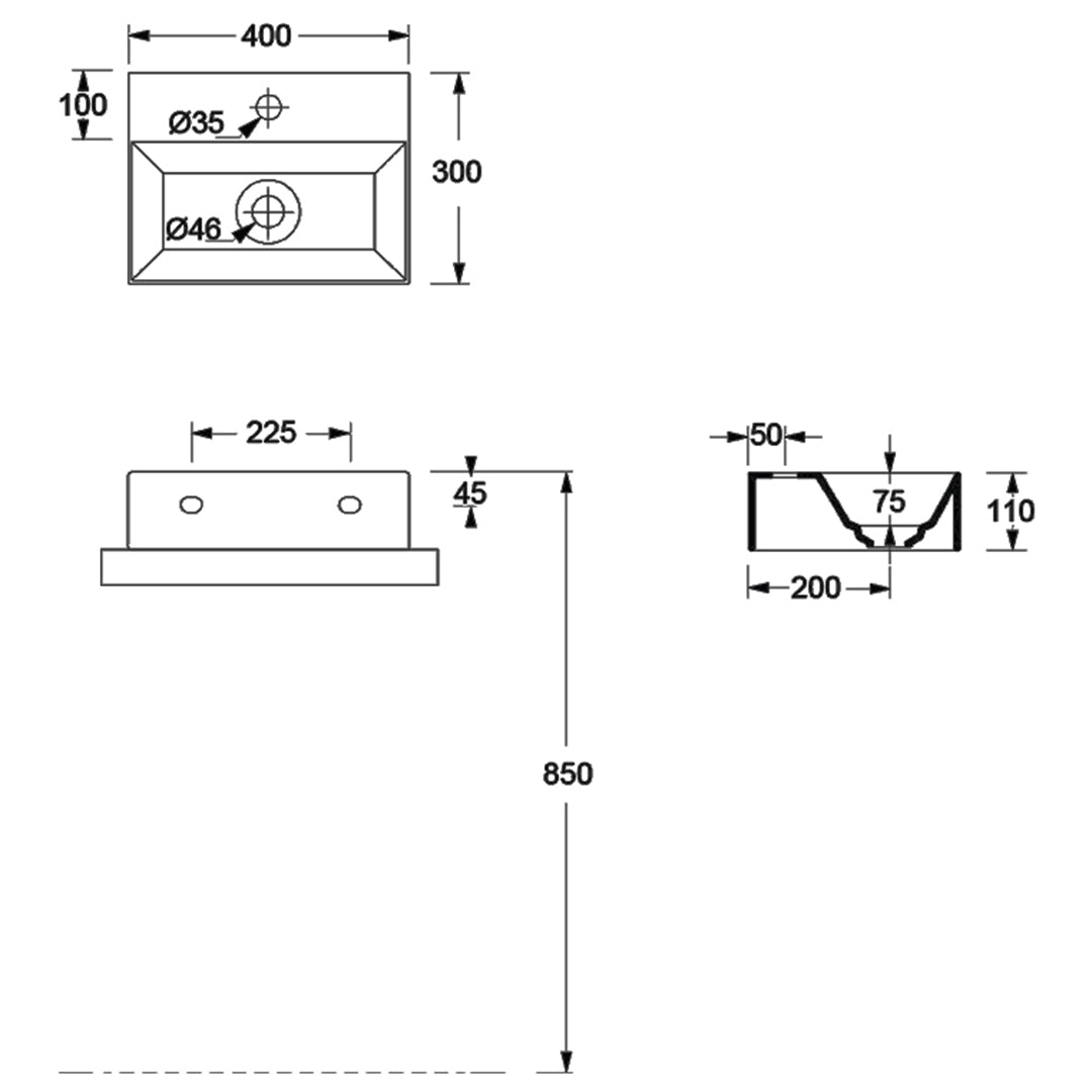 SPY WALL BASIN 400X300X110MM 1TH NOF