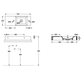 SPY WALL BASIN 750X270X110MM 1TH NOF