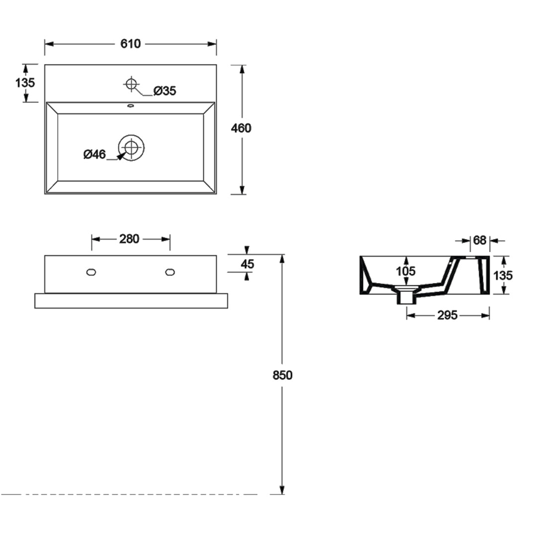 SPY WALL BASIN 610X460X135MM 1TH OF