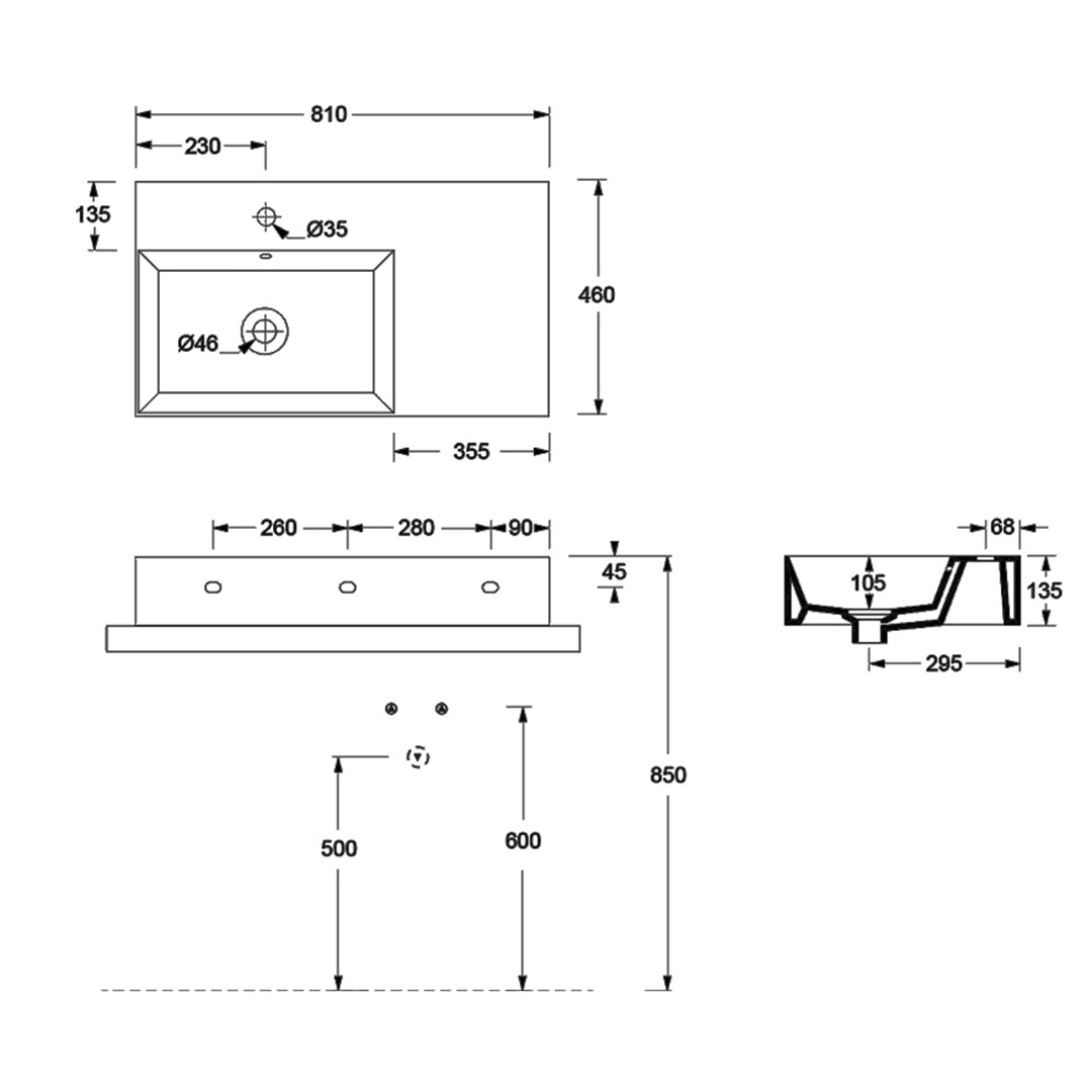 SPY WALL BASIN 810X460X135MM 1TH OF