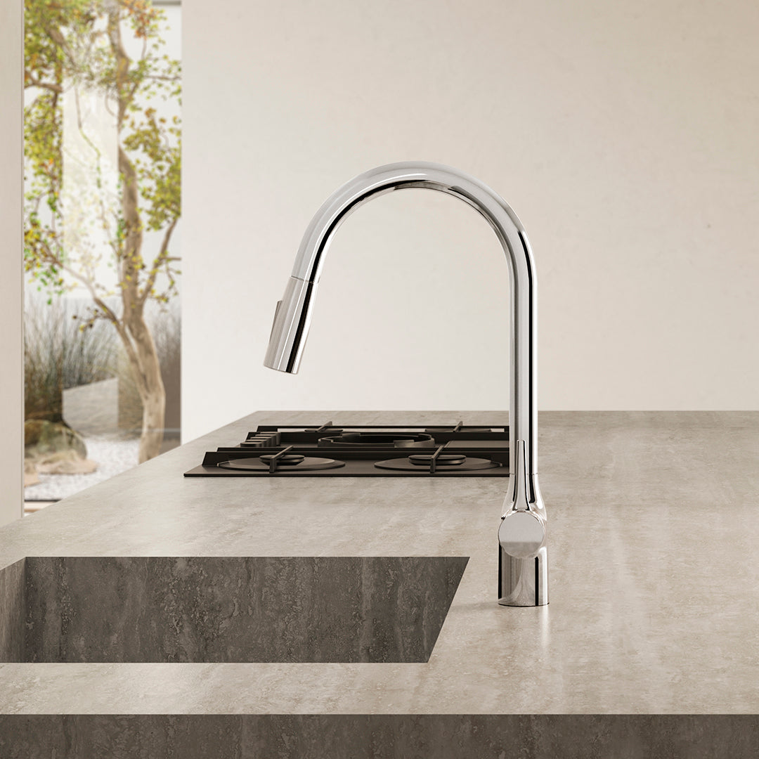 MANIA GOOSE NECK KITCHEN MIXER WITH PULL OUT SPRAY