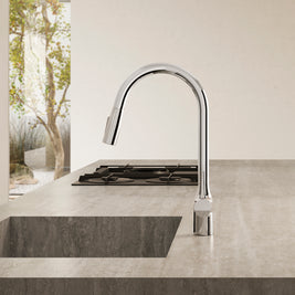 MANIA GOOSE NECK KITCHEN MIXER WITH PULL OUT SPRAY