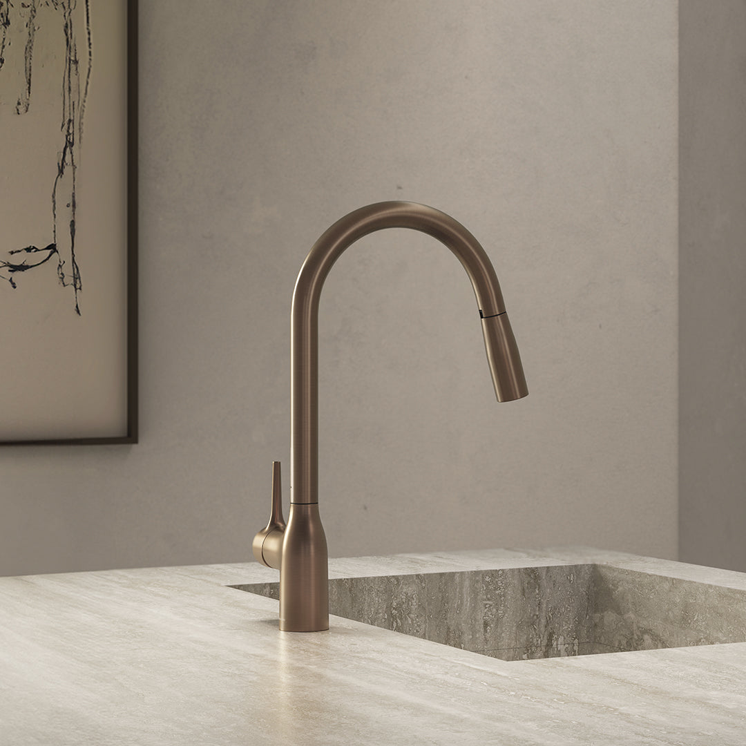 MANIA GOOSE NECK KITCHEN MIXER WITH PULL OUT SPRAY