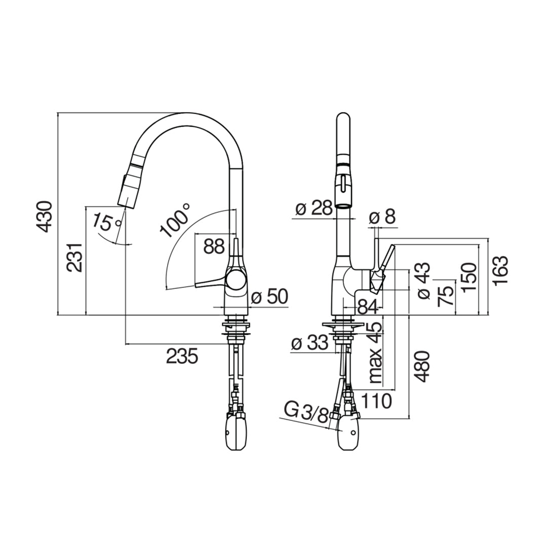 MANIA GOOSE NECK KITCHEN MIXER WITH PULL OUT SPRAY