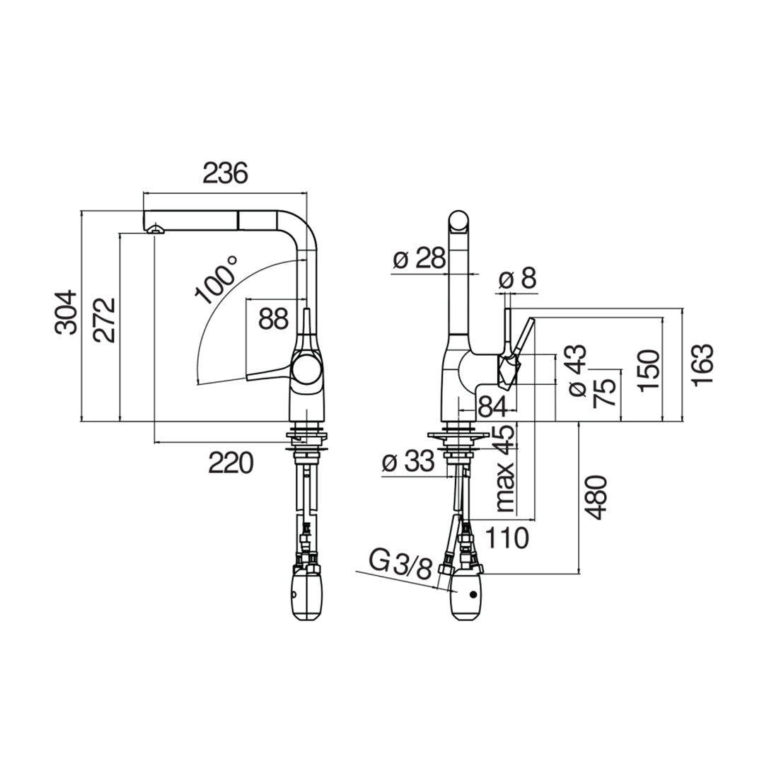 MANIA SQUARE KITCHEN MIXER WITH PULL OUT SPRAY