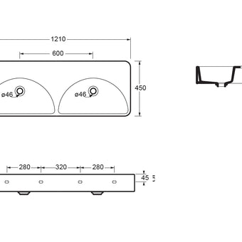 LUNARIS 121 WALL/VESSEL BASIN 1210X450X140MM NTH NOF