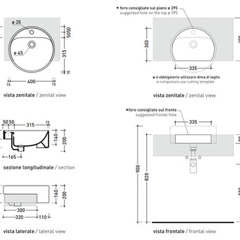 TWIN SET SEMI RECESSED BASIN 430X430X200MM GLOSS WHITE