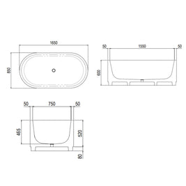 TULLE PETITE FREESTANDING BATH 1650X850X600MM