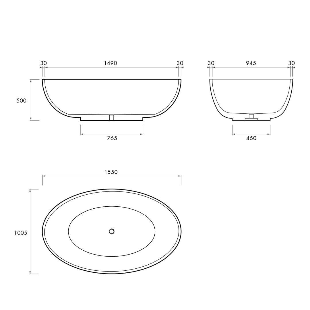 HAVEN FREESTANDING BATH 1550X1005X470MM