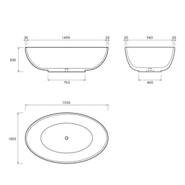 HAVEN FREESTANDING BATH 1550X1005X470MM