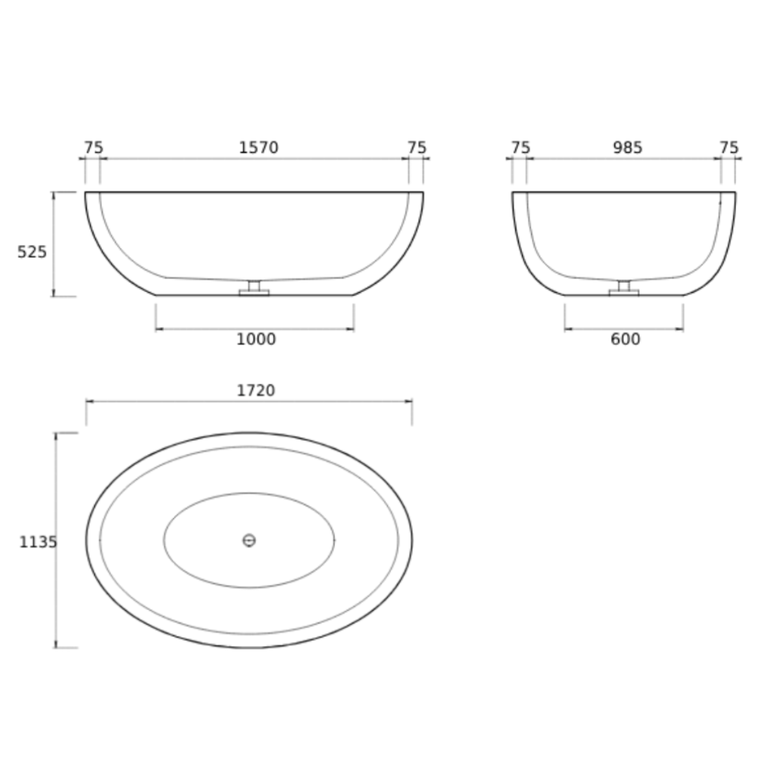 SENTOSA FREESTANDING BATH 1720X1135X525MM