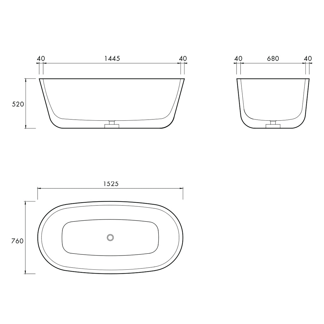 CHI FREESTANDING BATH 1525X750X520MM