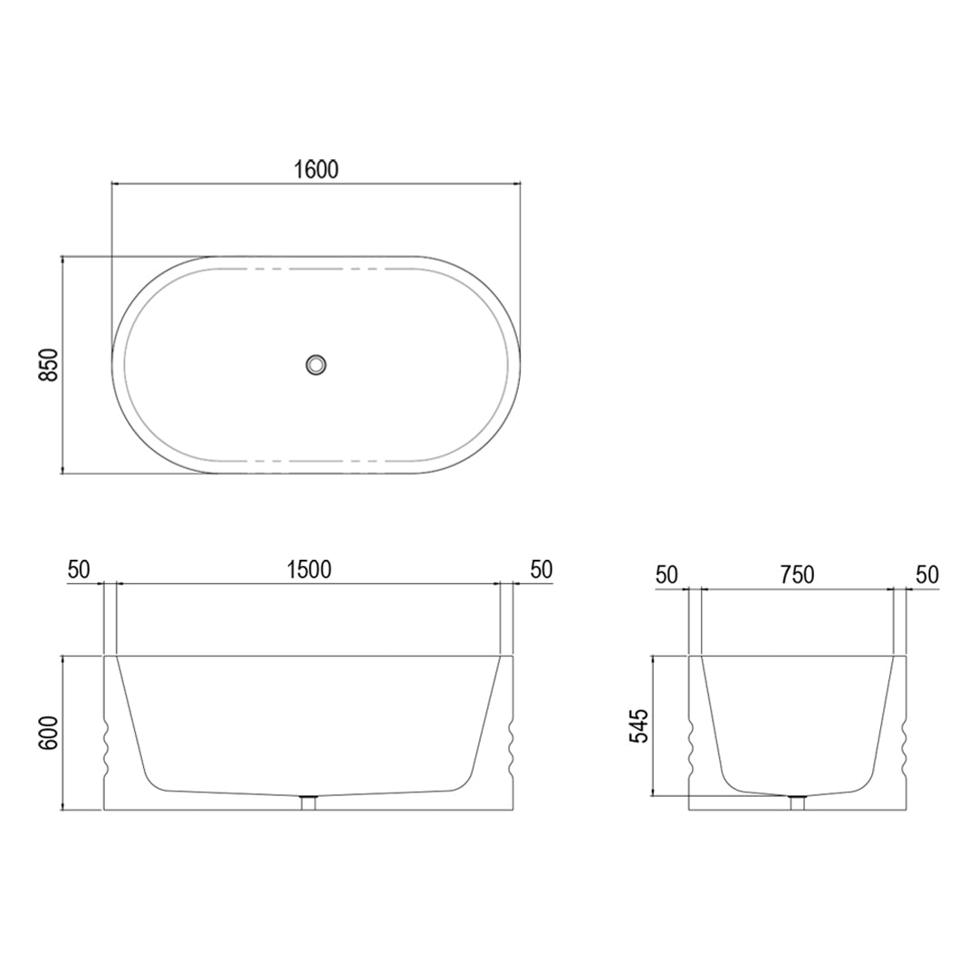 ODE FREESTANDING BATH 1600X850X600MM