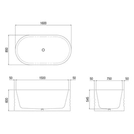 ODE FREESTANDING BATH 1600X850X600MM