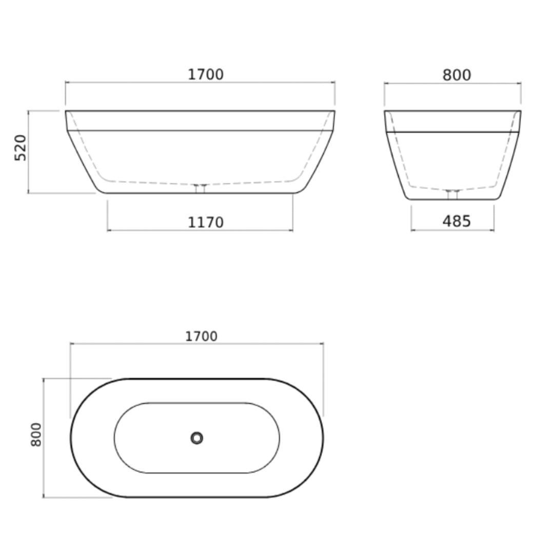 SOL OVAL FREESTANDING BATH 1700X800X520MM