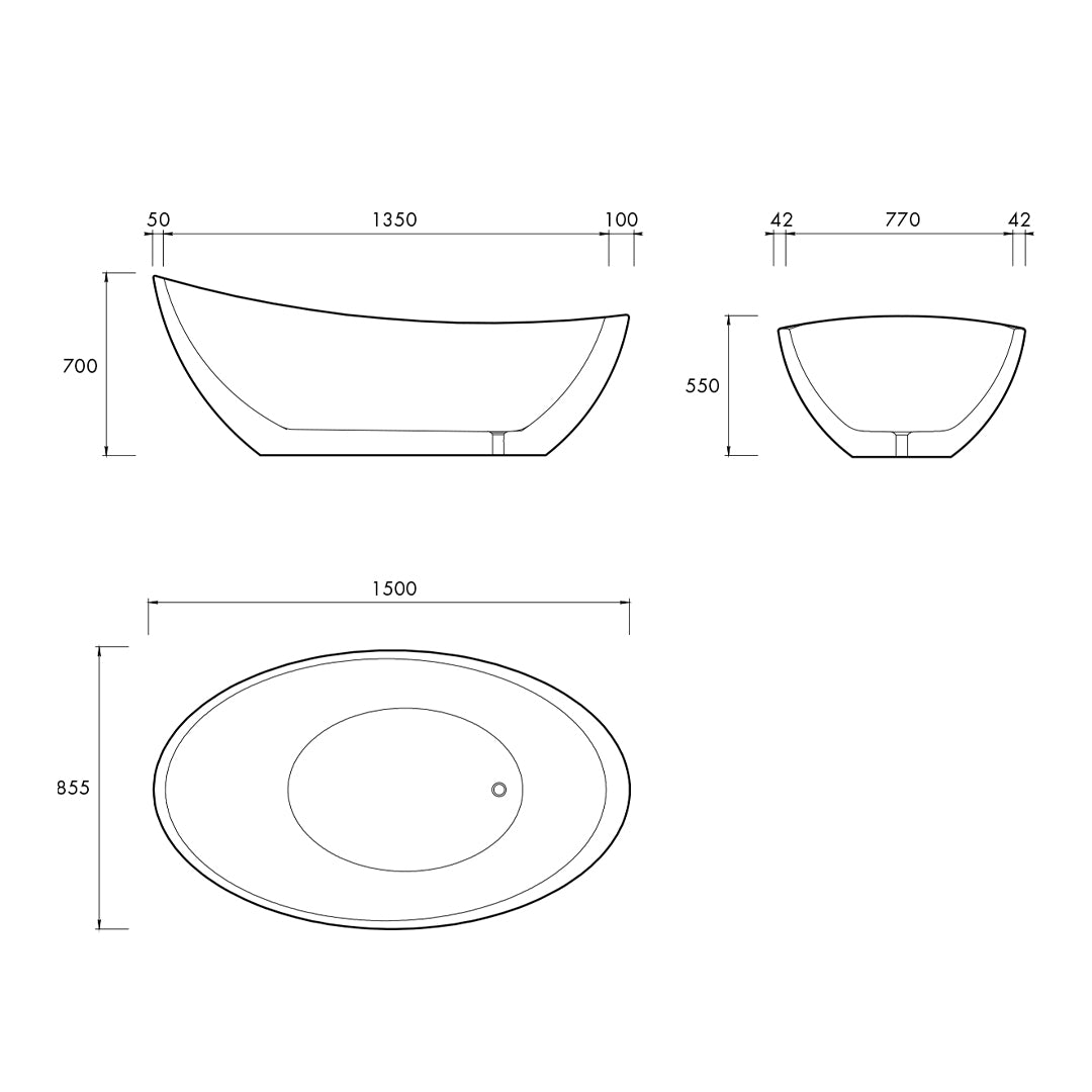 OMAN FREESTANDING BATH 1500X855X700MM