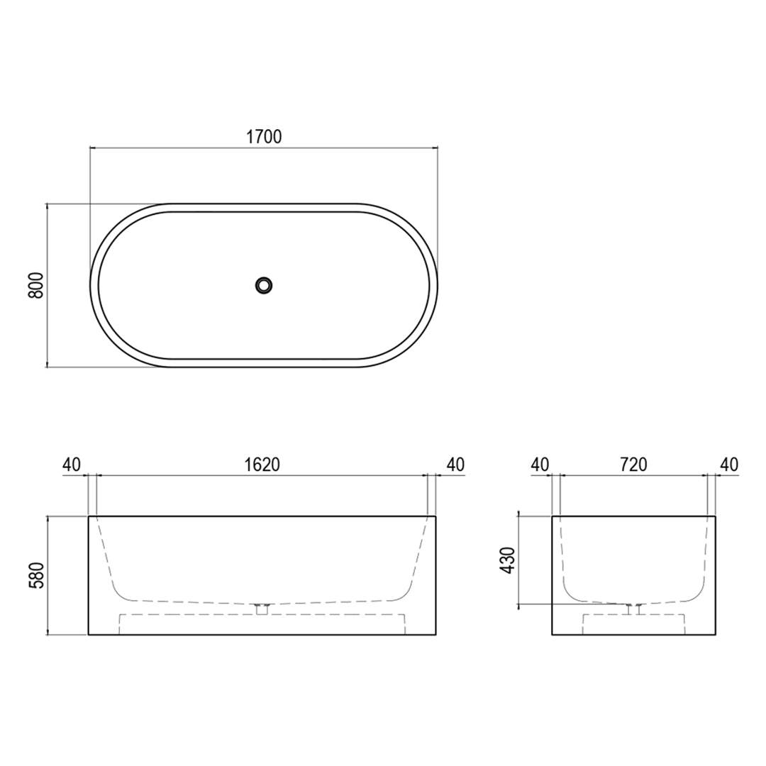 ALLEGRA FREESTANDING BATH 1700X800X580MM