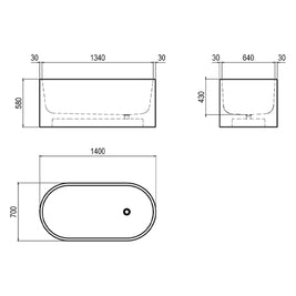 ALLEGRA FREESTANDING BATH 1400X700X480MM