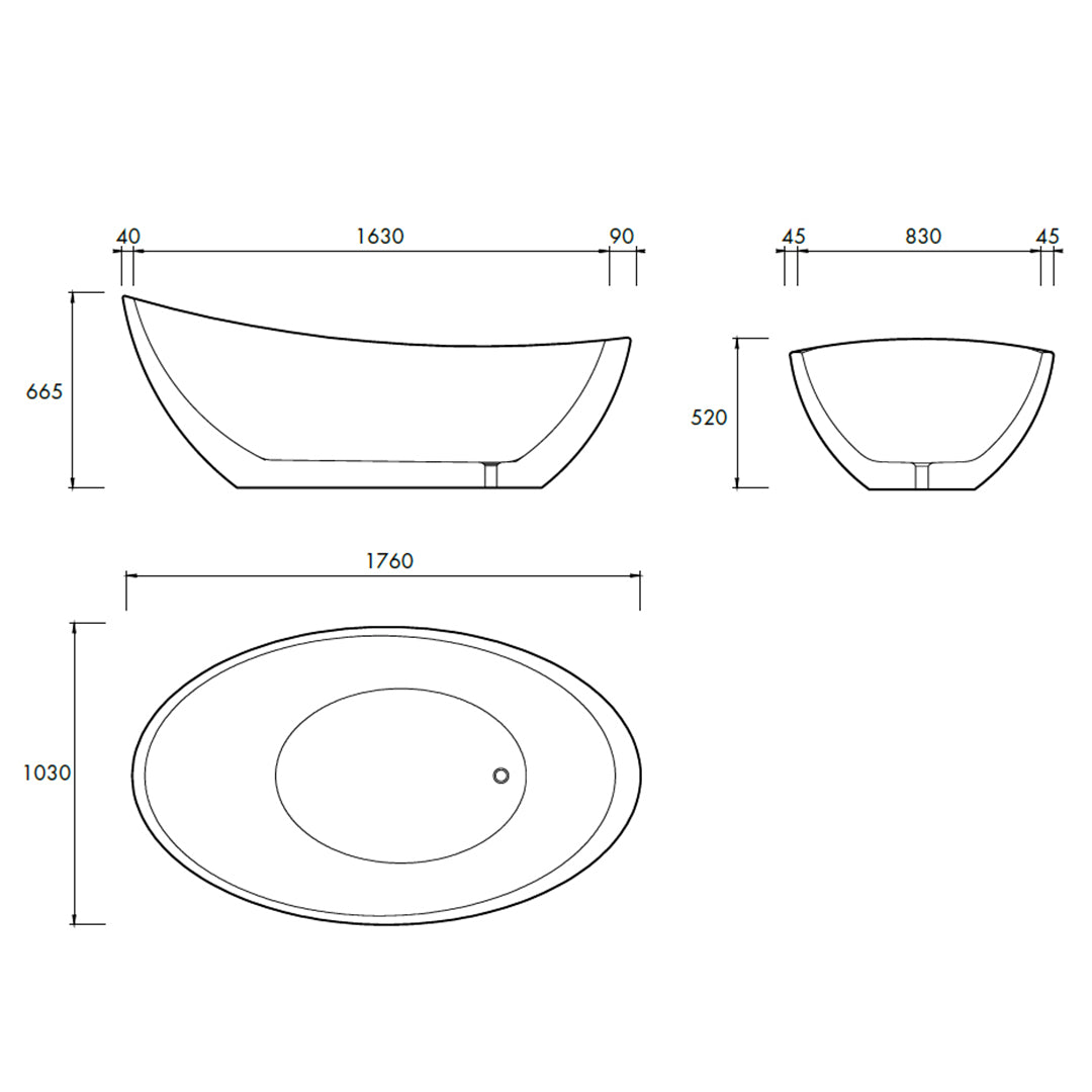 OMAN FREESTANDING BATH 1760X1030X665MM