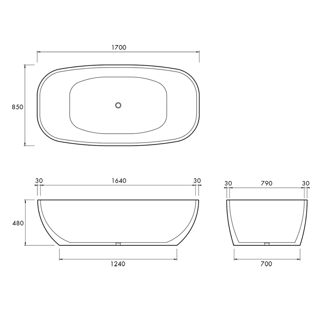 SUBLIME FREESTANDING BATH 1700X850X480MM