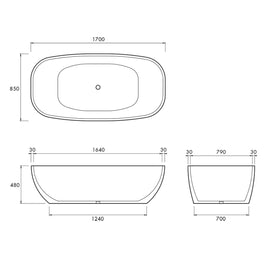 SUBLIME FREESTANDING BATH 1700X850X480MM