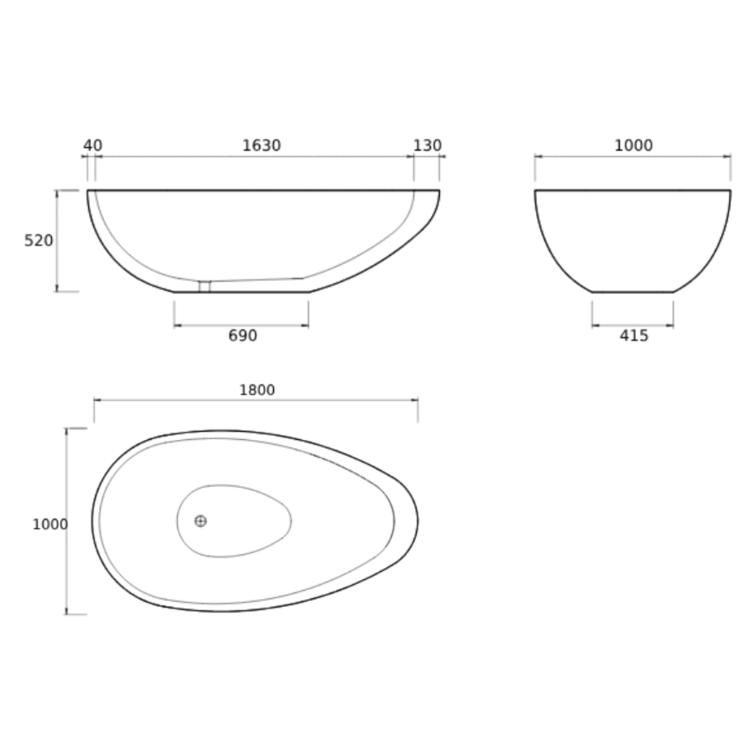 REFLECTION FREESTANDING BATH 1800X100X520MM