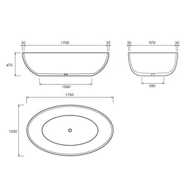 HAVEN FREESTANDING BATH 1760X1030X470MM