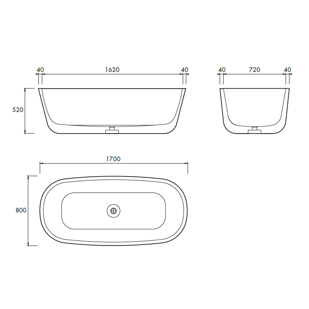 CHI FREESTANDING BATH 1700X800X520MM