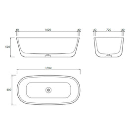 CHI FREESTANDING BATH 1700X800X520MM
