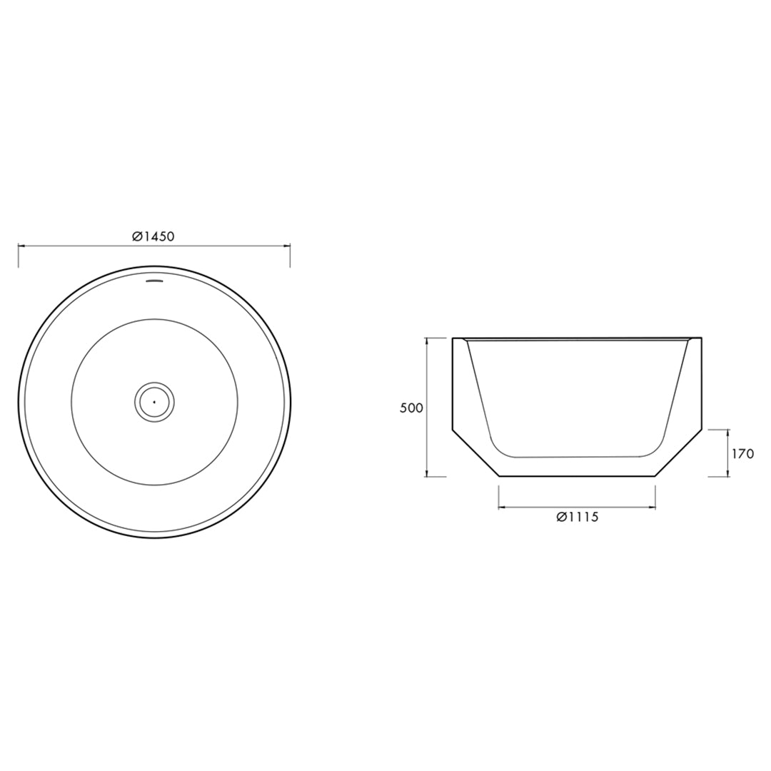 ZEN ROUND FREESTANDING BATH 1450X1450X500MM