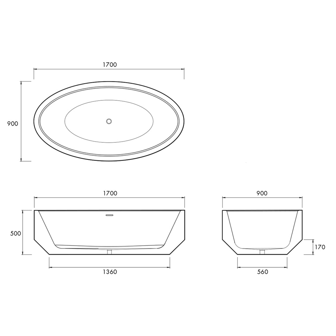 ZEN FREESTANDING BATH 1700X900X500MM