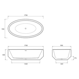 ZEN FREESTANDING BATH 1700X900X500MM