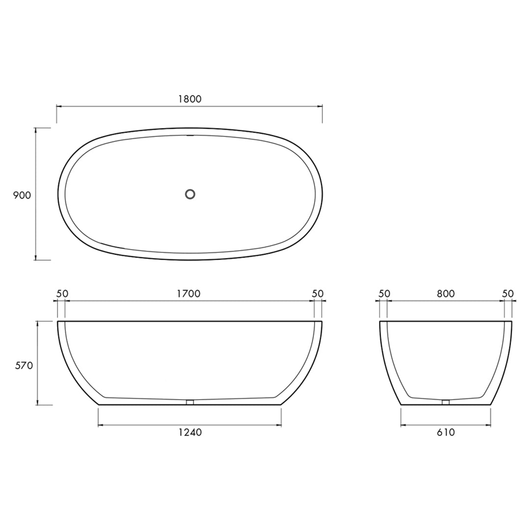 SAPPHIRE FREESTANDING BATH 1800X900X570MM