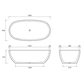 SAPPHIRE FREESTANDING BATH 1800X900X570MM