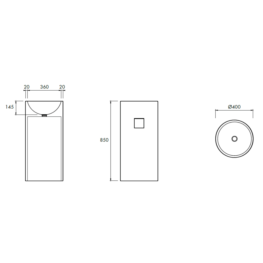 LUNAR FREESTANDING BASIN 400X400X850MM