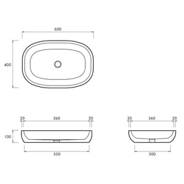 SUBLIME PETIT VESSEL BASIN 600X400X100MM NTH NOF