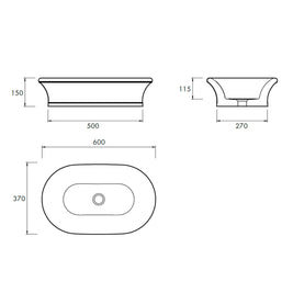 EMERALD VESSEL BASIN 600X370X150MM NTH NOF