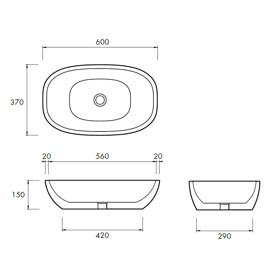 SUBLIME VESSEL BASIN 600X370X150MM NTH NOF