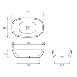 SUBLIME VESSEL BASIN 600X370X150MM NTH NOF