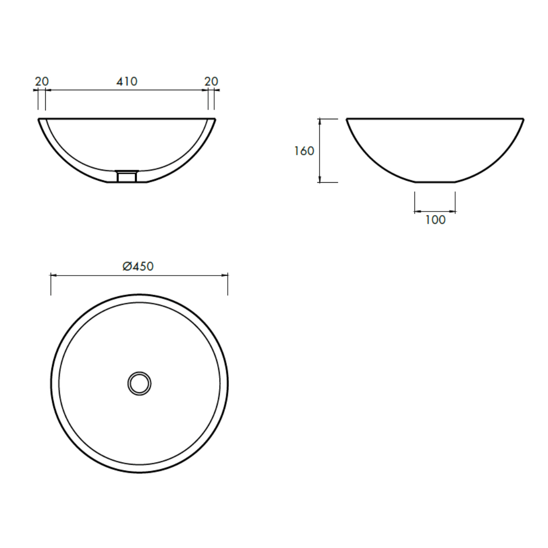 LUNAR VESSEL BASIN 450X450X160MM NTH NOF