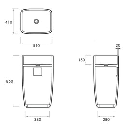 SUBLIME FREESTANDING BASIN 510X410X850MM NTH NOF