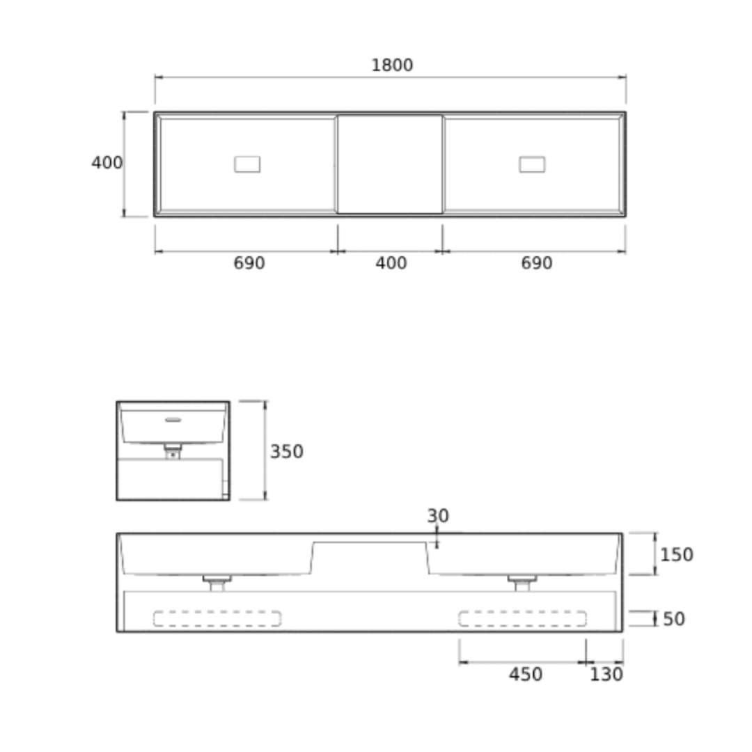 SOKA DOUBLE WALL BASIN 1800X400X350MM