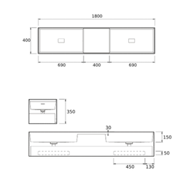 SOKA DOUBLE WALL BASIN 1800X400X350MM