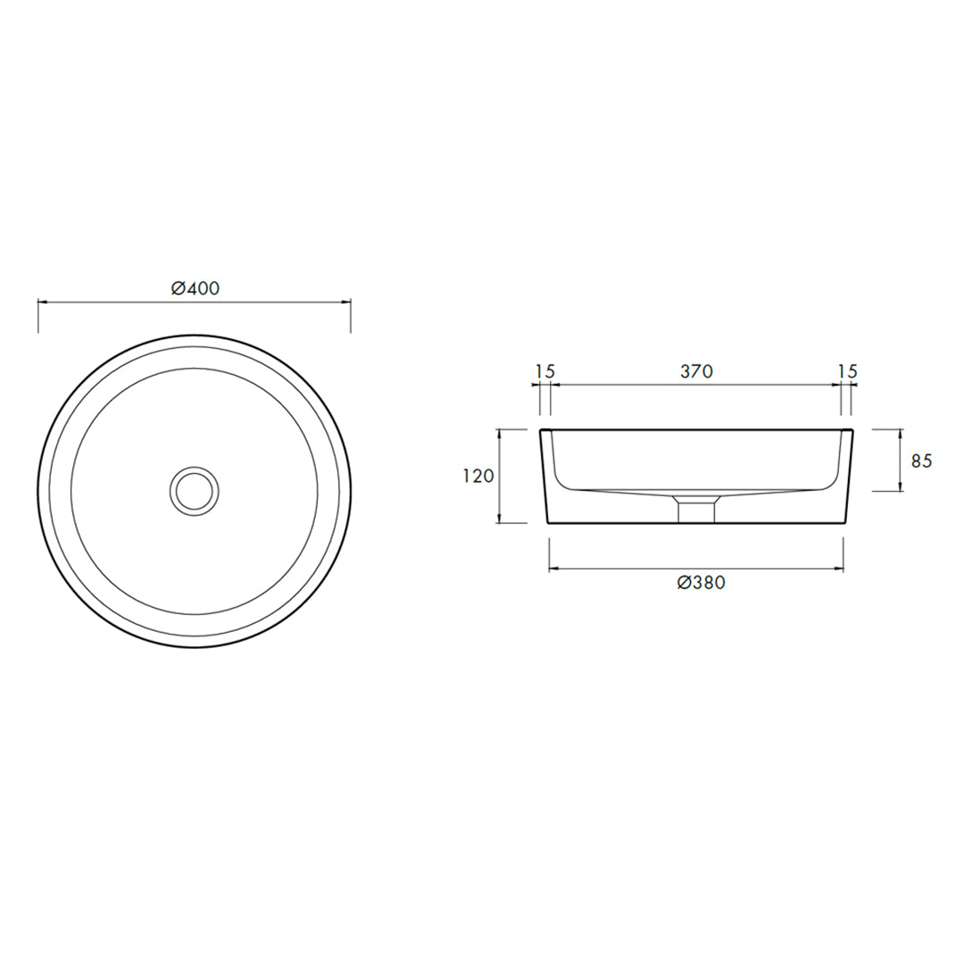 ALLEGRA VESSEL BASIN 400X400X120MM NTH NOF
